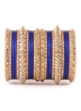 Charming Gold Rodium Polish Stone Work Blue and Gold Bangles for Festival