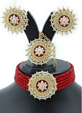 Charming Kundan Work Alloy Gold Rodium Polish Necklace Set
