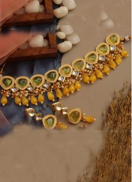 Charming Kundan Work Mustard and Olive Bridal Jewelry