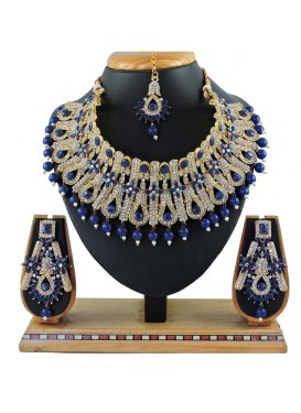 Charming Navy Blue and White Beads Work Necklace Set
