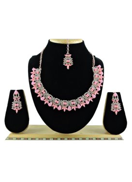 Charming Pink and White Gold Rodium Polish Necklace Set