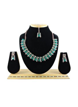 Charming Sea Green and White Alloy Necklace Set For Party