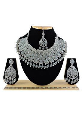 Charming Silver Rodium Polish Beads Work Alloy Grey and Silver Color Necklace Set