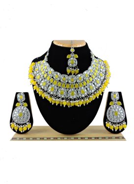 Charming Silver Rodium Polish Beads Work Necklace Set For Festival