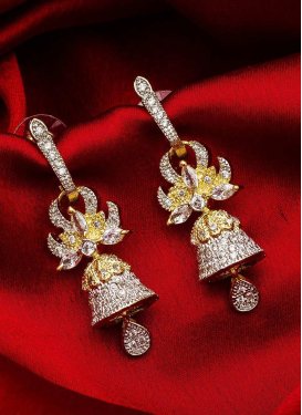 Charming Stone Work Gold and White Earrings for Festival