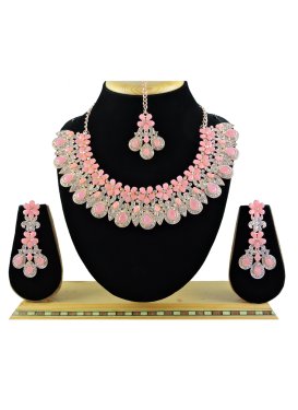 Charming Stone Work Salmon and White Alloy Necklace Set