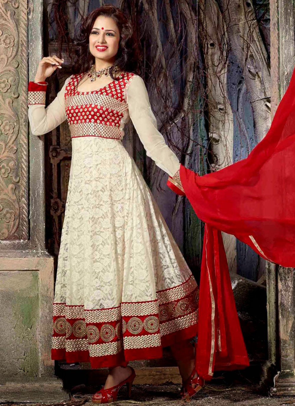 cherubic off white and red anarkali suit 4869
