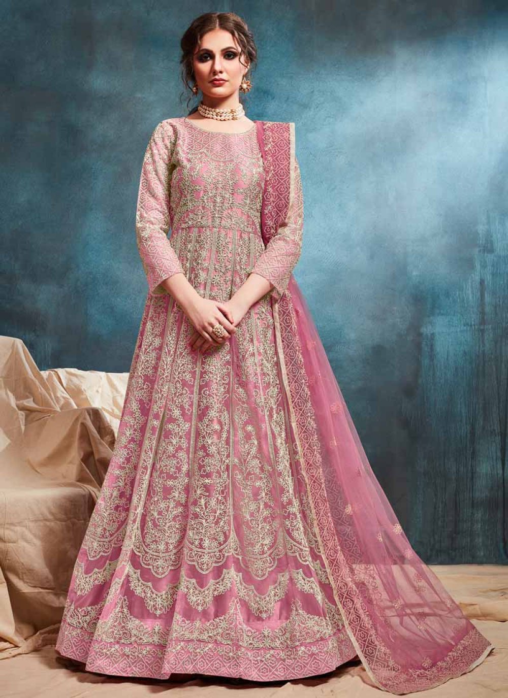 Buy Pink Georgette Casual Wear Chicken Work Dress Material Online From  Wholesale Salwar.