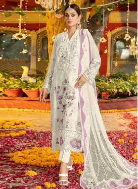 Chiffon Embroidered Work Pakistani Suit in Off White
