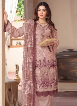 Chiffon Embroidered Work Pakistani Suit in Salmon