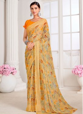 Chiffon Gold and Orange Designer Traditional Saree For Casual