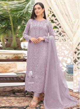 Chiffon Pakistani Suit in Lavender with Embroidered Work for Women