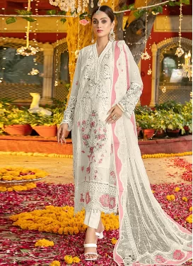 Chiffon Pakistani Suit in Off White with Embroidered Work for Festival