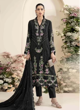 Chiffon Pakistani Suit with Embroidered Work in Black
