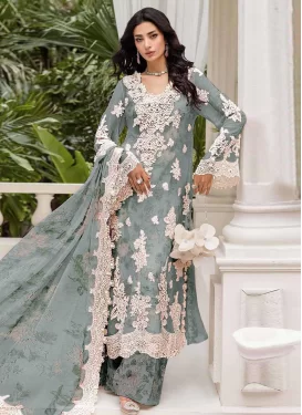 Chiffon Palazzo Suit with Digital Print Work for Women in Grey