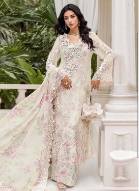 Chiffon Palazzo Suit with Digital Print Work in Off White for Ceremonial