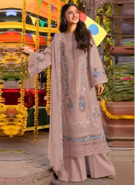 Chiffon Palazzo Suit with Embroidered Work for Ceremonial in Beige