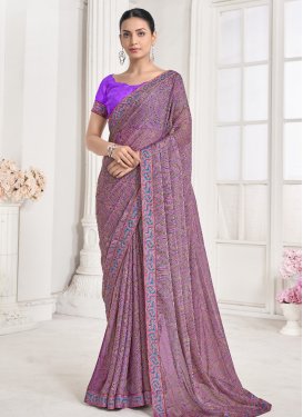 Chiffon Pink and Violet Designer Contemporary Style Saree