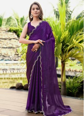 Chiffon Satin Classic Saree with Fancy Work for Ceremonial in Purple