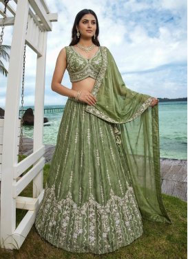 Chiffon Satin Trendy Lehenga Choli with Embroidered Work in Olive