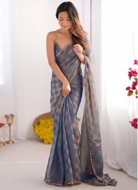 Chiffon Satin Trendy Saree with Foil Print Work for Ceremonial in Light Blue