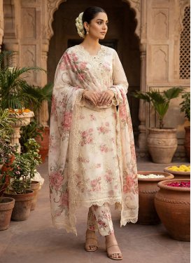 Chiffon Straight Suit in Cream with Digital Print Work for Festival