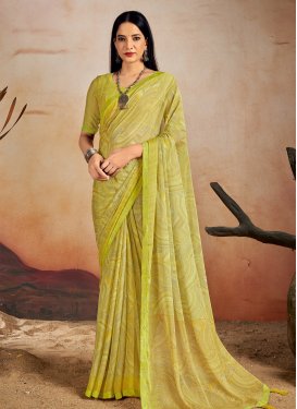 Chiffon Trendy Saree with Digital Print Work in Olive for Casual