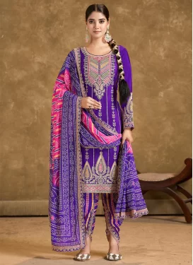purple punjabi dress Purple Silk Punjabi Suit: Lace Work Patiala Salwar Kameez