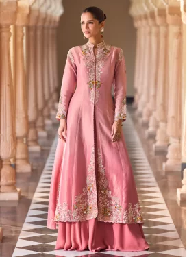 Chinon Beads Work Palazzo Suit in Hot Pink