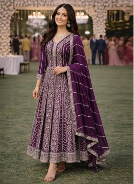Chinon Designer Gown with Embroidered Work for Women in Purple