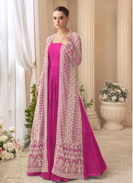 Chinon Designer Gown with Embroidered Work for Women in Rose Pink