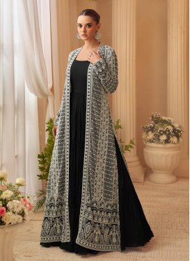 Chinon Designer Gown with Embroidered Work in Black