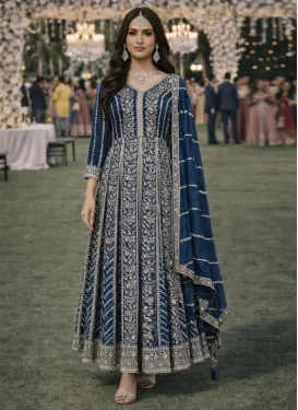 Chinon Designer Gown with Embroidered Work in Teal for Festival