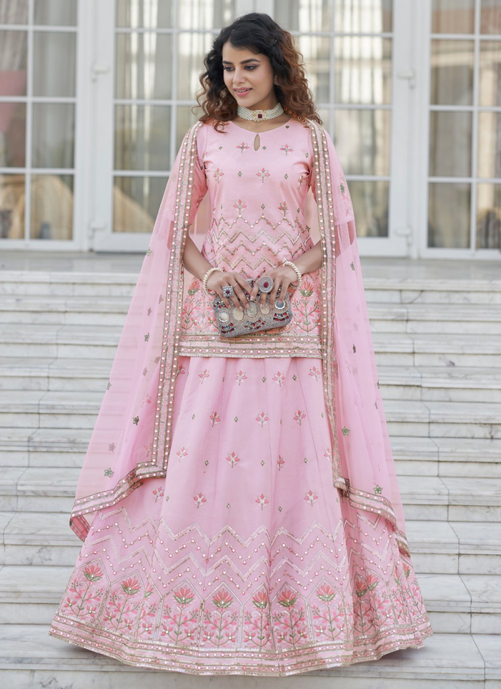 Buy Multi Colour Banarasi Silk Weaving Lehenga Choli Online : UK -