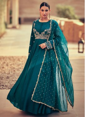 Chinon Embroidered Work Floor Length Designer Suit