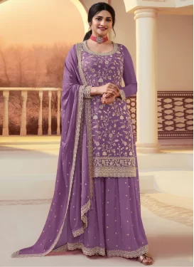 Chinon Embroidered Work Palazzo Suit in Violet