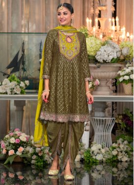 Chinon Embroidered Work Punjabi Salwar Suit in Olive