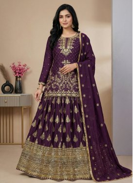 Chinon Kameez Style Lehenga Choli in Purple with Embroidered Work for Festival