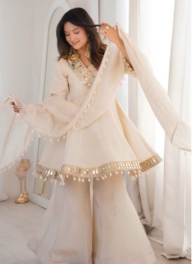 Chinon Mirror Work Palazzo Suit in Off White