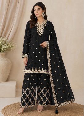 Chinon Palazzo Suit in Black with Embroidered Work for Women