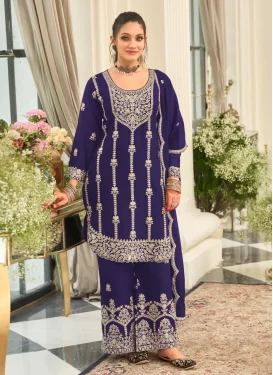Chinon Palazzo Suit in Purple with Embroidered Work for Festival