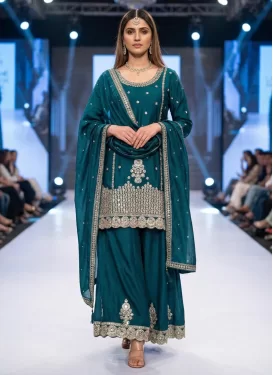 Chinon Palazzo Suit in Teal with Embroidered Work for Women
