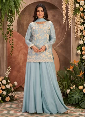 Chinon Palazzo Suit with Beads Work for Party in Turquoise