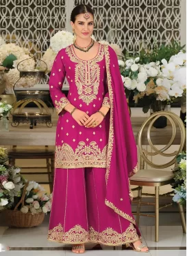 Chinon Palazzo Suit with Embroidered Work for Ceremonial in Rose Pink