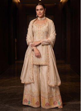 Chinon Palazzo Suit with Embroidered Work for Festival in Beige