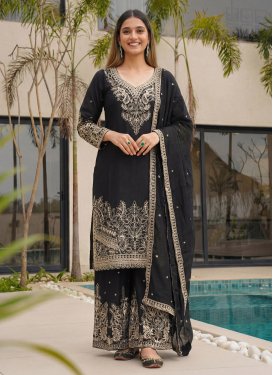 Chinon Palazzo Suit with Embroidered Work for Festival in Black