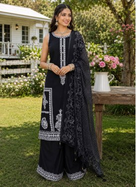 Chinon Palazzo Suit with Embroidered Work for Women in Black