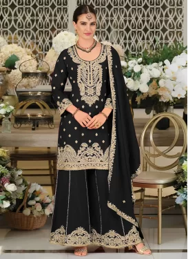 Chinon Palazzo Suit with Embroidered Work in Black for Ceremonial