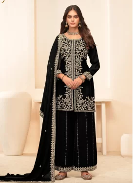 Chinon Palazzo Suit with Embroidered Work in Black for Festival