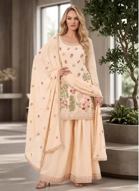Chinon Palazzo Suit with Embroidered Work in Cream for Festival
